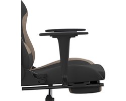 vidaXL - Gamestoel - met - voetensteun - stof - zwart - en - taupe