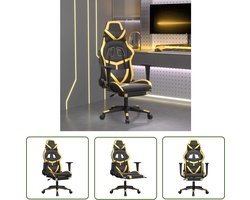 vidaXL Gamingstoel - Gamestoel - Massage gamestoel met voetensteun kunstleer zwart & goudkleurig - Ergonomische Stoel - Massage Functie - Verstelbare Stoel