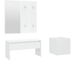 vidaXL Garderobe - Halkast - Garderobe set bewerkt hout wit - Opbergbench - Houten Meubels - Wit Meubel
