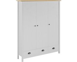 vidaXL Garderobe - Kledingkast - Kledingkast Hill 3 deuren 127x50x170 cm massief grenenhout wit - Meubel - Houten Kast - Witte Kast