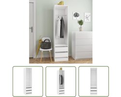 vidaXL Garderobe - Kledingkast - Kledingkast met lades 50x50x200 cm bewerkt hout wit - Houten Kast - Wit Meubilair - Opbergkast