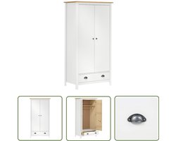 vidaXL Garderobe - Klerenkast - Kledingkast Hill 2 deuren 89x50x170 cm massief grenenhout wit - Houten Kast - Witte Kast - Bergkast