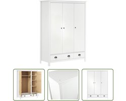 vidaXL Garderobe - Klerenkast - Kledingkast Hill 3 deuren 127x50x170 cm massief grenenhout wit - Houten Kast - Bergkast - Slaapkamers
