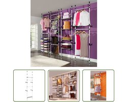 vidaXL Garderobe Organizer - Telescopisch Kledingrek - Kledingkastsysteem met stangen en schap telescopisch aluminium - Kasten Organisatie - Aluminium Kledingrek - Aluminium Kast