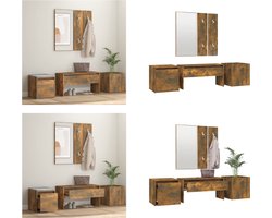 vidaXL Garderobe set bewerkt hout gerookt eikenkleurig - Halmeubelset - Halmeubelsets - Halmeubel - Garderobeset