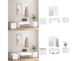 vidaXL Garderobe set bewerkt hout wit - Gangmeubelset - Gangmeubelsets - Halmeubel - Garderobeset