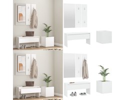 vidaXL Garderobe set bewerkt hout wit - Gangmeubelset - Gangmeubelsets - Halmeubel - Garderobeset