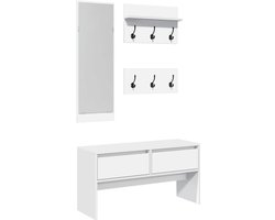 vidaXL Garderobe set - Wit - 4-delig - Bewerkt hout Halmeubel - Halmeubelen - Garderobeset - Gangkast