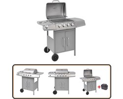 vidaXL Gasbarbecue 4+1 - Zilver - Inclusief hoes Gasbarbecue - Bbq - Buitenkoken - Roestvrijstaal - Gasbbq