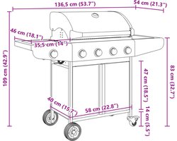 vidaXL Gasbarbecue met 5 branders roestvrij staal zilverkleurig