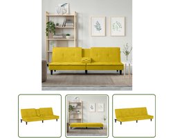 vidaXL Gele Fluwelen Slaapbank met USB en Bekerhouders Slaapbank - Velvet Sofa - Fluwelen Bank - Gele Bank - 3 Zits Bank