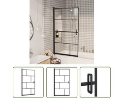 vidaXL Glazen Douchewand - Douchewand - Douchewand 80x140 cm ESG zwart - Modern Douchen - Badkamermeubilair - Douche Cabine