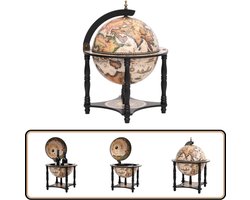 vidaXL Globebar - Massief Eucalyptushout Zwart - 42x42x57cm Globe Bar - Wijn Standaard - Houten Wijnrek - Servieskast - Kast