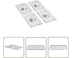 vidaXL GN 1/4 Schalen - Roestvrijstalen Deksels - Deksels 4 st voor GN 1/4 schalen roestvrij staal - Schaaldeksels - Keukenaccessoires - Horeca Artikelen