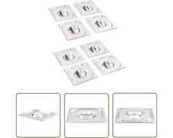 vidaXL GN 1/6 Deksels - Roestvrijstalen Deksels - Deksels 8 st voor GN 1/6 schalen roestvrij staal - Kookgerei - Keukenaccessoires - Restaurant Uitrusting