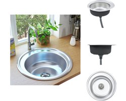 vidaXL Gootsteen - Gootstenen - Gootsteen Met Enkele Kom - Gootstenen Met Enkele Kom - Gootsteen met afvoer en zwanenhals roestvrij staal