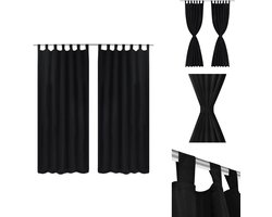 vidaXL Gordijn - Gordijnen - Vitrage - Vitrages - Micro-Satijnen Gordijnen met Ringen 140 x 175 cm 2 stuks (Zwart)