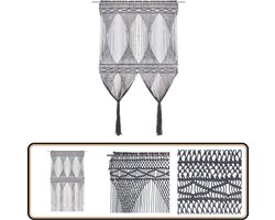 vidaXL Gordijn Macramé - 140x240 cm - Katoen - Antraciet Draadgordijn - Macrame Gordijn - Kamer Afscheider - Wanddecoratie - Gordijn Roede