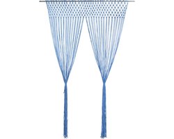 vidaXL - Gordijn - macramé - 140x240 - cm - katoen - blauw