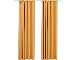 vidaXL - Gordijnen - linnen-look - verduisterend - haken - 2 - st - 140x245 - cm - geel