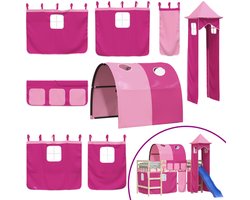 vidaXL - Gordijnen - voor - hoogslaper - met - tunnel - en - toren - roze