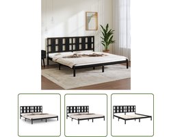 vidaXL Grenenhout Bed - Houten Bed Frame - Bedframe massief grenenhout zwart 200x200 cm - Modern Bed - Zwart Bed - King Size Bed