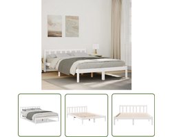 vidaXL Grenenhout Bed - Massief Hout Bed - Bedframe extra lang zonder matras grenenhout wit 140x220 cm - Tweepersoons Bed - Extra Lang Bed - Bed Frame