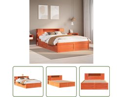 vidaXL Grenenhout Bed - Massief Hout Bed - Bedframe zonder matras massief grenenhout wasbruin 135x190 cm - Tweepersoons Bed - Stapelbare Bedbodems - Bed Met Opbergvakken