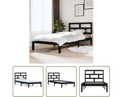 vidaXL Grenenhout Bedframe - Houten Bed Frame - Bedframe massief grenenhout zwart 100x200 cm - Modern Bedframe - Zwart Bedframe - King Size Bedframe