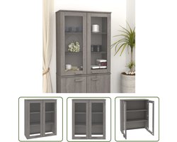 vidaXL Grenoble Hout - Opzetkast - Opzetkast HAMAR 85x35x100 cm massief grenenhout lichtgrijs - Grijze Kast - Boekenkast - Opslagruimte