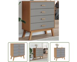 vidaXL Grenoblehouten Kast - Ladekast - Ladekastje OLDEN massief grenenhout grijs en bruin - Vintage Kast - Scandinavisch Design - Opbergkast