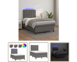 vidaXL Grijs Boxspring - Boxspring Bed - Boxspring met matras en LED kunstleer grijs 120x200 cm - Led Boxspring - Elektrisch Verstelbare Boxspring - Boxspring Met Opbergruimte