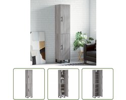 vidaXL Grijze Kast - Hoge Kast - Hoge kast 34,5x34x180 cm bewerkt hout grijs sonoma eikenkleurig - Houten Kast - Dressoir - Opslagoplossing