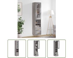 vidaXL Grijze Kast - Hoge Kast - Hoge kast 34,5x34x180 cm bewerkt hout grijs sonoma eikenkleurig - Houten Kast - Opbergkast - Salontafel