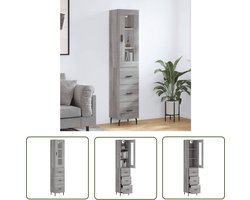 vidaXL Grijze Kast - Hoge Kast - Hoge kast 34,5x34x180 cm bewerkt hout grijs sonoma eikenkleurig - Houten Kast - Opslagkast - Woonkamerkast