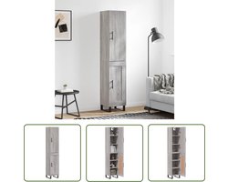 vidaXL Grijze Kast - Hoge Kast - Hoge kast 34,5x34x180 cm bewerkt hout grijs sonoma eikenkleurig - Houten Kast - Opslagkast - Woonkamerkast