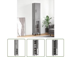 vidaXL Grijze Kast - Hoge Kast - Hoge kast 34,5x34x180 cm bewerkt hout grijs sonoma eikenkleurig - Houten Kast - Opslagkast - Woonkamerkast