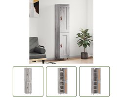 vidaXL Grijze Kast - Hoge Kast - Hoge kast 34,5x34x180 cm bewerkt hout grijs sonoma eikenkleurig - Houten Kast - Opslagoplossing - Woonkamer Decoratie