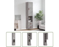 vidaXL Grijze Kast - Hoge Kast - Hoge kast 34,5x34x180 cm bewerkt hout grijs sonoma eikenkleurig - Opslagkast - Houten Kast - Woonkamerkast