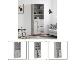 vidaXL Grijze Kast - Hoge Kast - Hoge kast 69,5x34x180 cm bewerkt hout betongrijs - Houten Kast - Opslagoplossing - Livingroom Decoratie