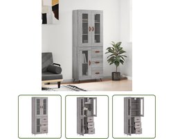 vidaXL Grijze Kast - Hoge Kast - Hoge kast 69,5x34x180 cm bewerkt hout grijs sonoma eikenkleurig - Houten Kast - Dressoir - Buffetkast