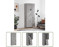 vidaXL Grijze Kast - Hoge Kast - Hoge kast 69,5x34x180 cm bewerkt hout grijs sonoma eikenkleurig - Houten Kast - Opbergkast - Salontafel