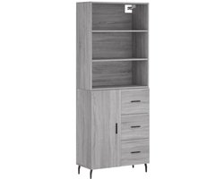 vidaXL Grijze Kast - Hoge Kast - Hoge kast 69,5x34x180 cm bewerkt hout grijs sonoma eikenkleurig - Houten Kast - Opbergkast - Salontafel