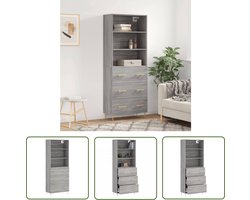 vidaXL Grijze Kast - Hoge Kast - Hoge kast 69,5x34x180 cm bewerkt hout grijs sonoma eikenkleurig - Houten Kast - Opslagoplossing - Badkamermeubel