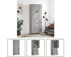 vidaXL Grijze Kast - Hoge Kast - Hoge kast 69,5x34x180 cm bewerkt hout grijs sonoma eikenkleurig - Houten Kast - Opslagoplossing - Livingroom Furniture