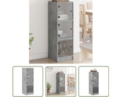 vidaXL Grijze Kast - Hoge Kast - Hoge kast met glazen deuren 35x37x109 cm betongrijs - Houten Kast - Vitrinekast - Opbergkast