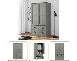 vidaXL Grijze Kledingkast - Kledingkast - Kledingkast VIGO 90x55x170 cm massief grenenhout grijs - Houten Kledingkast - Grenenhouten Kledingkast - Garderobe