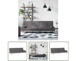 vidaXL Grijze Sofa - Slaapbank - Slaapbank met bekerhouders kunstleer grijs - Lounge Bank - Multifunctionele Bank - Design Bank