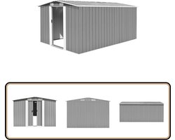 vidaXL Grijze Tuinschuur 257x392x181 cm Metaal Metalen Schuur - Tuinschuur - Buitenschuur - Garage - Opslagruimte