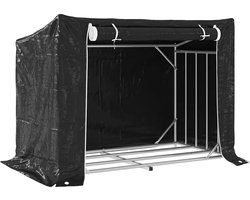 vidaXL - Haardhoutrek - met - regenhoes - 151x80,5x110,5 - cm - staal